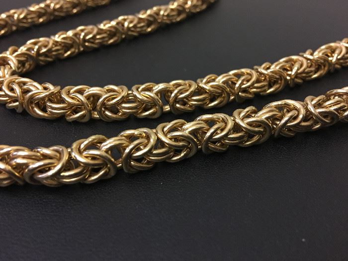 Gold Bizatine style Neck Chain-14k yellow gold, 36" long Bizantine style neck chain accented with a lobster claw style clasp.  The description and appraisal by:  James Naughter, G.G., A.G.S. Gemological Laboratory Oct 2016.  Fair Market Value $2600.00-being offered at $2400.00 OBO