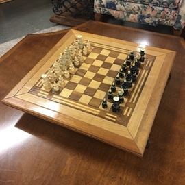carved wood chess set