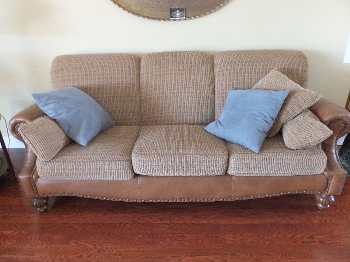 La-Z-Boy leather and corduroy sofa