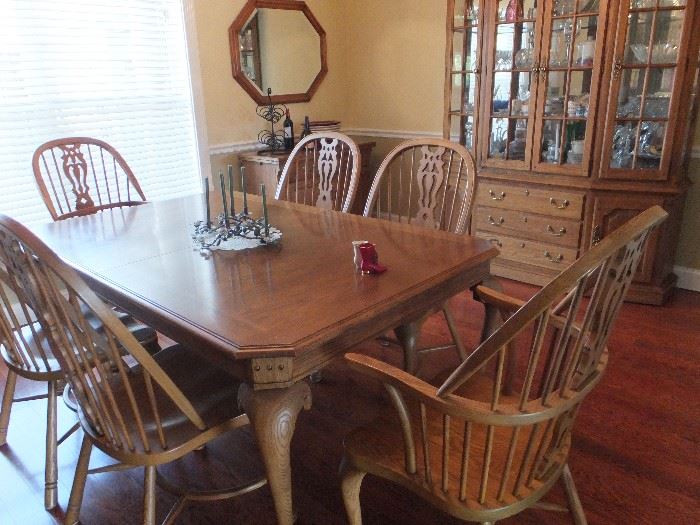 Thomasville Dining table and china cabinet with server in background