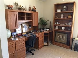 Great desk with matching 2 drawer file cabinet, desk, corner piece & book case. Can be purchased separately!!
