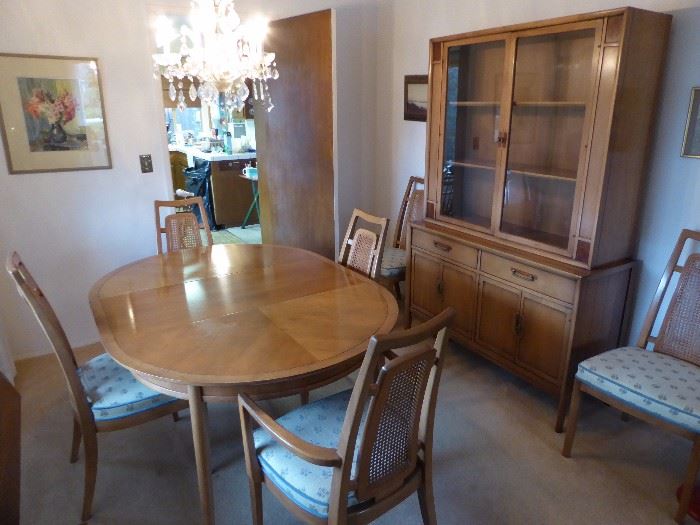 Drexel dining table 2 leaves and 6 chairs $250 (sale price now only $125) matching china hutch $250 (sale price now only $125)
