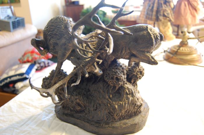 Original sculpture/casting of two Elk fighting
