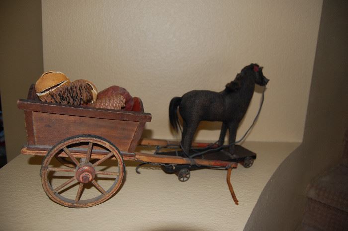 Horse and wood cart display