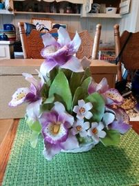 Capodimonte ceramic orchid centerpiece