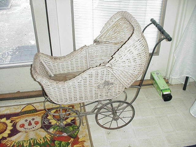 Wicker baby carriage, circa 1915