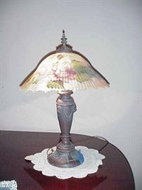 Reverse painted shade and metal base lamp circa 1930