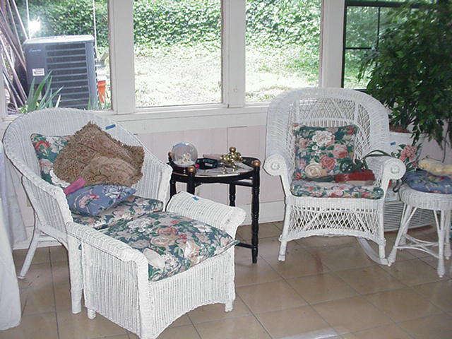 Wicker chair with ottoman and rocker