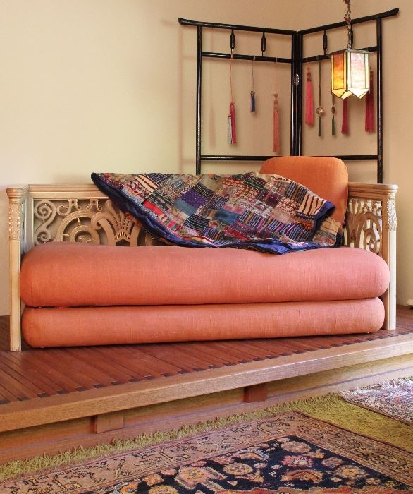 Carved daybed/sofa & Taisho-period Kimono rack