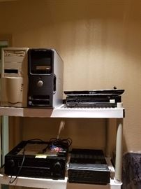 dell computer, stereo components, Yamaha Receiver and Stereo set up with speakers,