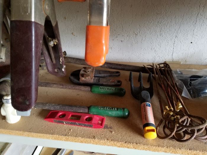 bench tools, garage shelving, 