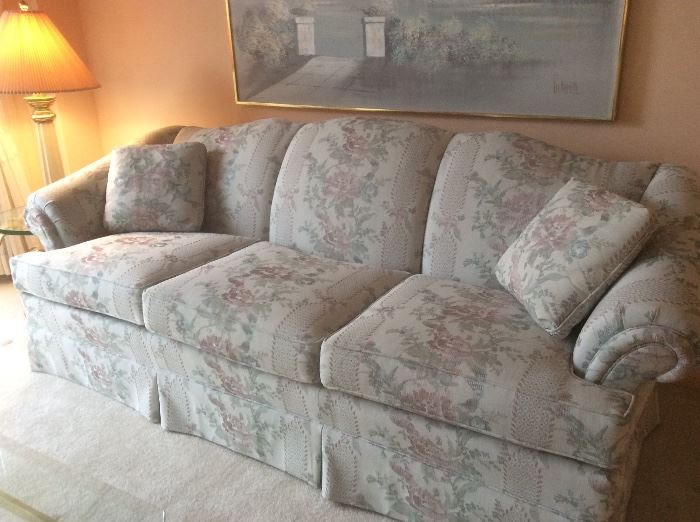 Floral upholstered sofa, one of a pair 