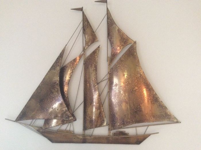 Mid century sailboat wall sculpture, signed Wiley