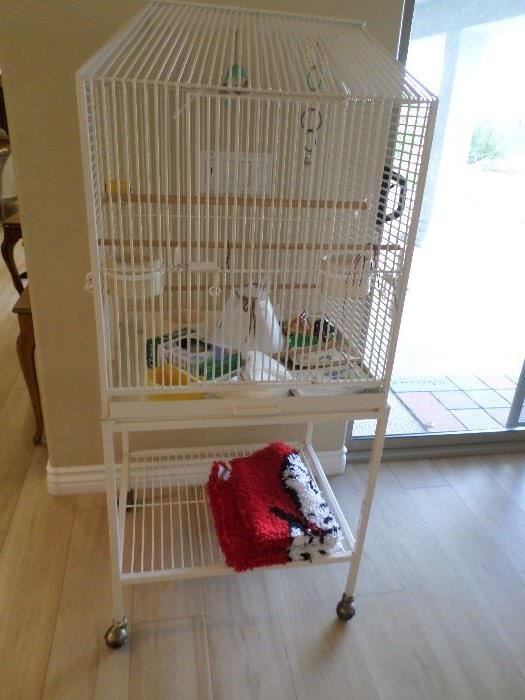 Aviary/Bird/Parrot  cage on brass wheels with toys-$95