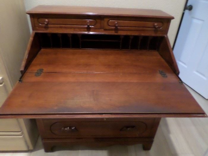 antique cherry  drop down desk with storage