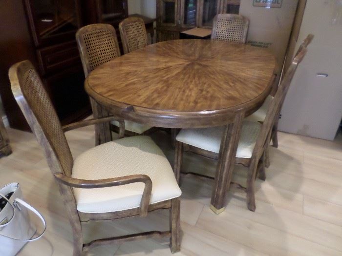 Dining Table-6 cane back chairs-Table Pads $ 450 set       Excellent condition