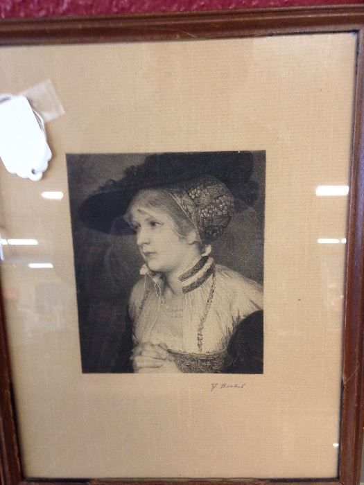 Signed black and white framed victorian lady