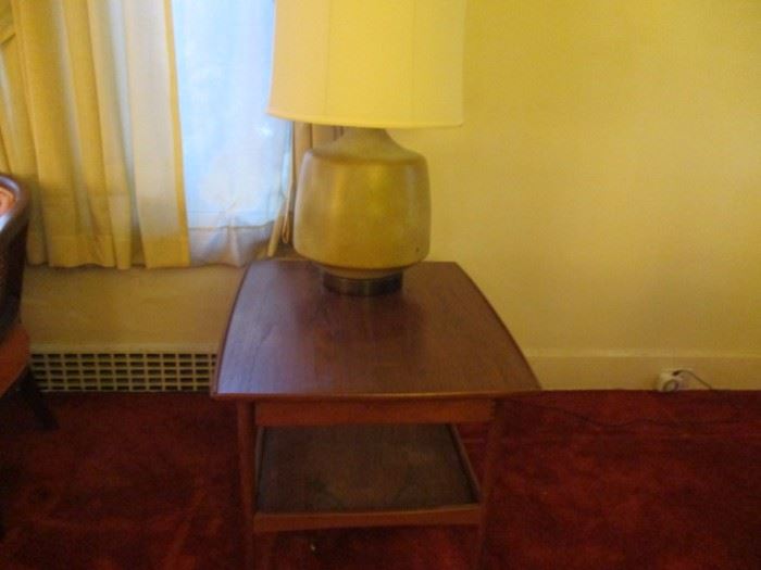 ART POTTERY LAMP ONE OF 2 THIS STYLE AND A DANISH COFFEE TABLE