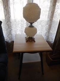 Rope leg table with Hurricane lamp