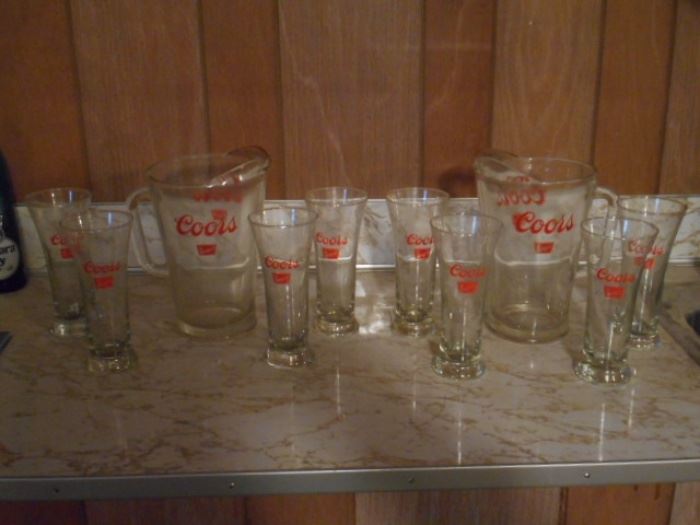 Coors pitchers and glass set
