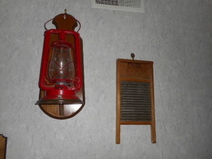 Vintage lantern and wash board