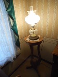 Hurricane lamp and plant stand