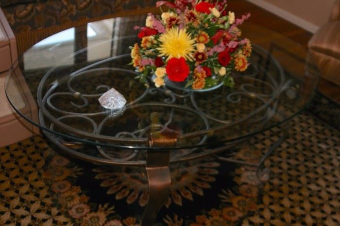 Glass & Metal Coffee Table and Decorative