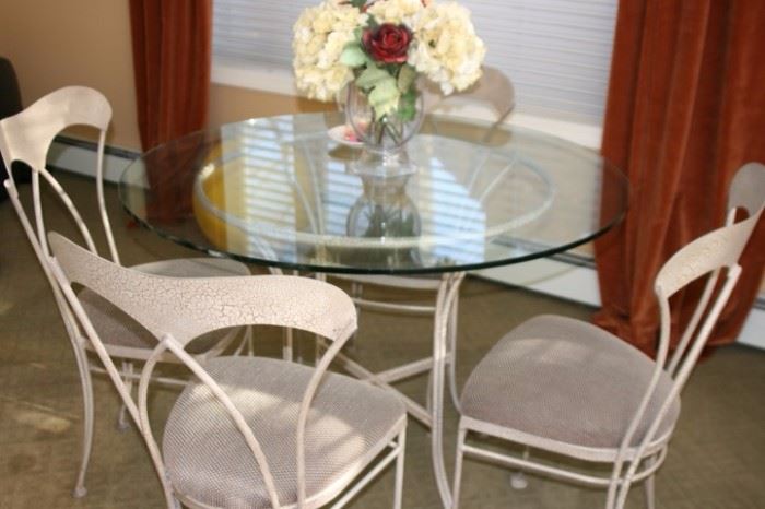 Metal and Glass Table and 4 Chairs