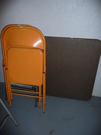 FOLDING METAL CHAIRS, CARD TABLE