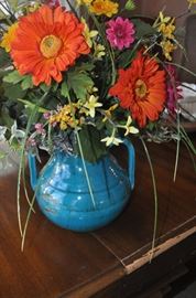 Stoneware vase and flowers