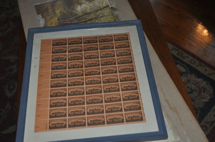 Framed page of 3 cent stamps