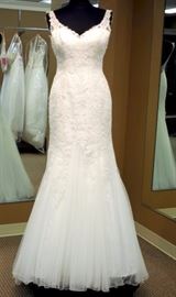 Robin Jillian Trumpet Wedding Dress w/Illusion Straps, Small Illusion Back, White, Size 10