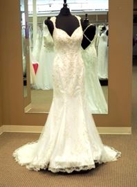 Kitty Chen Fully Beaded Sheath Criss Cross Back Evelyn Wedding Gown, Ivory, Size 8