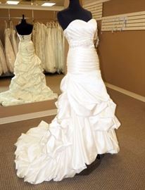 Private Collection From The House of Wu Satin Ruched Wedding Gown / Dress w/Belt, Ivory, Size 6