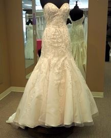 Simply Classic By House of Wu Strapless Sweetheart Trumpet Wedding Gown, Champagne w/Silver Beading, Size 8