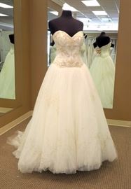 Casablanca A-Line Gown w/Beaded Bodice, Ivory Over Ivory w/Silver Accents, Size 12