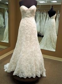 Kitty Chen Fit n Flare Sweetheart Neckline w/Beaded Bodice and Convertible Straps, Lt. Gold, Size 6