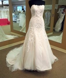 Moonlight Bridal Fit n Flare With Lace Appliques, Color Ivory Over Taupe, Size 14