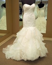 Moonlight Bridal Lace Applique Fit n Flare With Ruffled Skirt, Color Ivory, Size 12