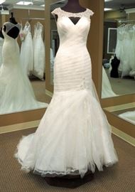 Kitty Chen Beaded Scoop Neckline Lace Mermaid Gown, Color Blush, Size 8