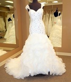 Sophia & Camilla Beaded Bodice Gown w/Ruffled Skirt, Ivory, Size 10