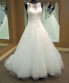 Venus Full A-Line w/Full Illusion Back Gown, Ivory Over Ivory, Size 12