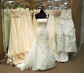 Casablanca Bridal, Total Qty 10; Includes: 1941, Diamond White, Size 14; 2034, Ivory/Silver, Size 12; 1995, Ivory/Silver, Size 12; 1994, Ivory/Silver/Gold, Size 12;