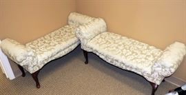 Rolled Armed Padded Benches, Qty 2, One Damaged, 21.5"T x 47"W x 17"D