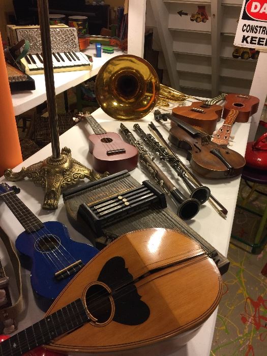 Assortment of music instruments....some need a little TLC