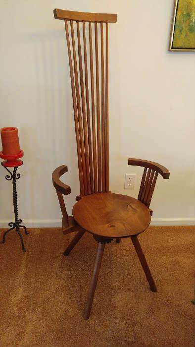 One of four handcrafted chairs by Jeffrey Greene. Signed, numbered. Two arm chairs, two side chairs