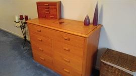 Handcrafted solid oak dresser, inlaid wood design