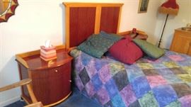 Handcrafted mahogany and oak bed with side tables