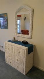 White wicker dresser and mirror