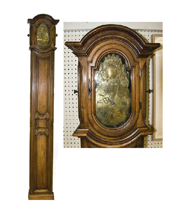21. COUNTRY FRENCH WALNUT TALL CASE CLOCK